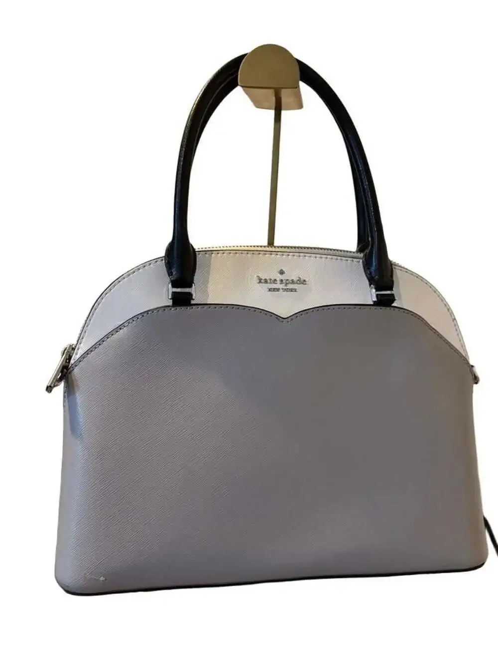 Kate Spade Payton Colorblock Medium Dome Satchel Gray White Black